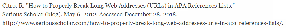A citation sample with large space in the second line just before the URL.