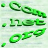 The TLDs .com, .net, and .org on a background of Google search results