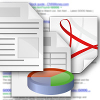 icons for word processor document, spreadsheet, and portable document format with Google search results
