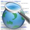 lens hovering above a globe with Google search results on the background