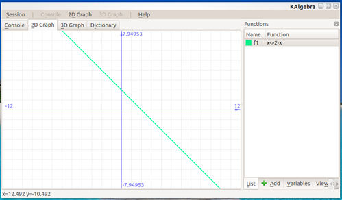 KAlgebra sample graph; graph of y = 2 - x