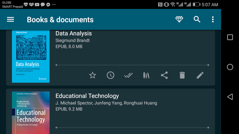 List of ebooks on a smartphone