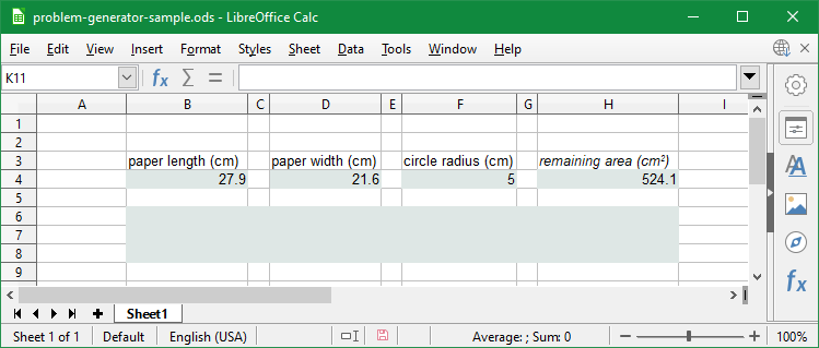 This screen capture is the same as Problem Generator Step 9a, except that the cells B6 to H8 are already merged, and they are highlighted with very light blue color.