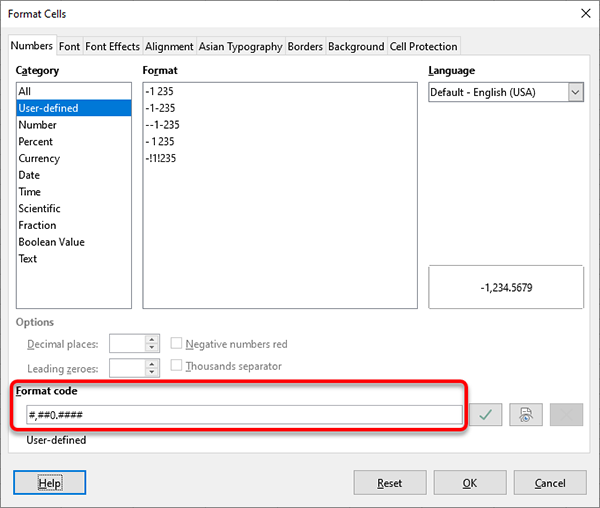 Format Cells window with #,##0.#### in the Format code. The Format code is highlighted in red.