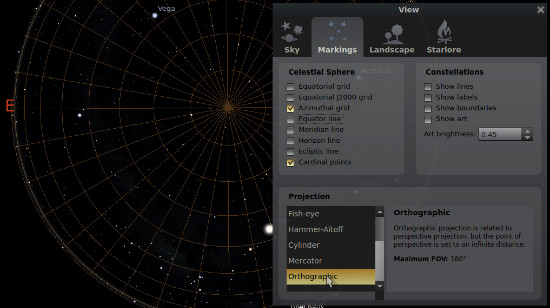 Shown here how to set Stellarium to occular view