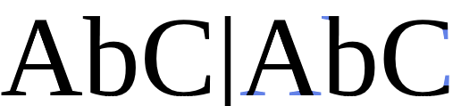 On the left are the letters A, b, and C in a serif typeface. On the right are the same letters with the serifs or tails colored in blue.