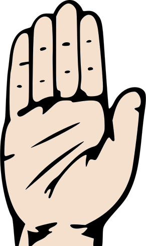 A hand with open-palm pointing up. All fingers except thumb are close together.