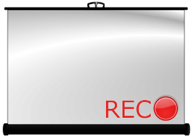 A projector screen with REC and a red circle on the lower right corner.