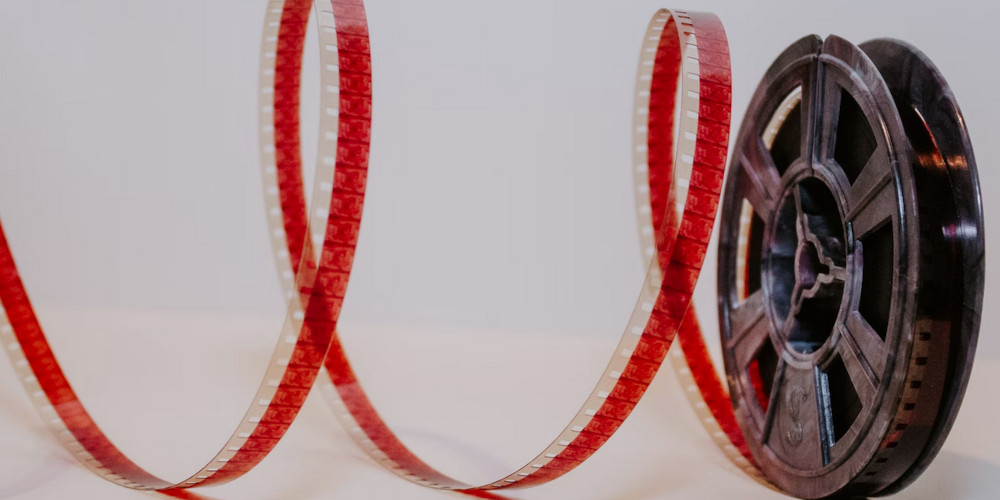 Red film reel for movies.